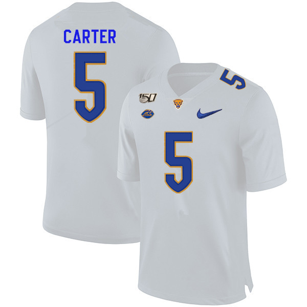 2019 Men #5 Kamonte Carter Pitt Panthers College Football Jerseys Sale-White